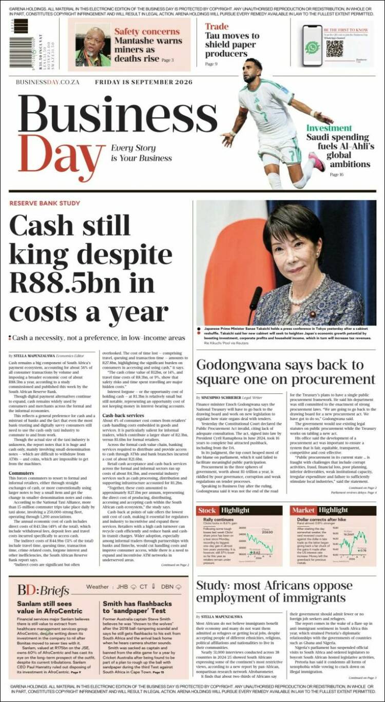Portada de Business Day (South Africa)