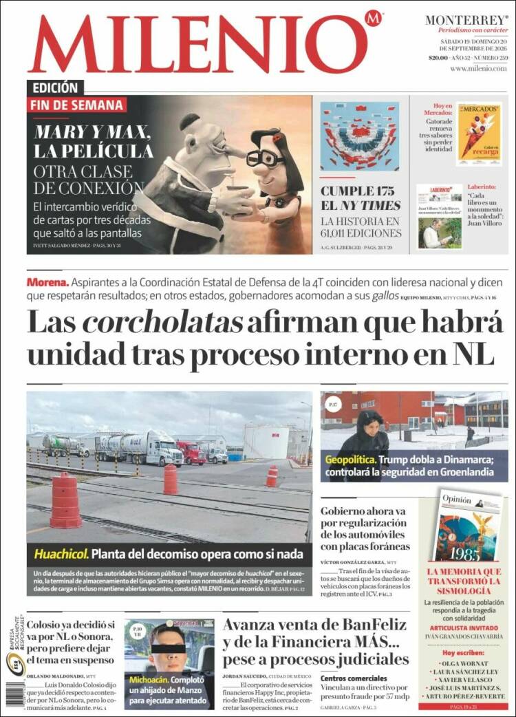 Portada de Milenio de Monterrey (Mexique)