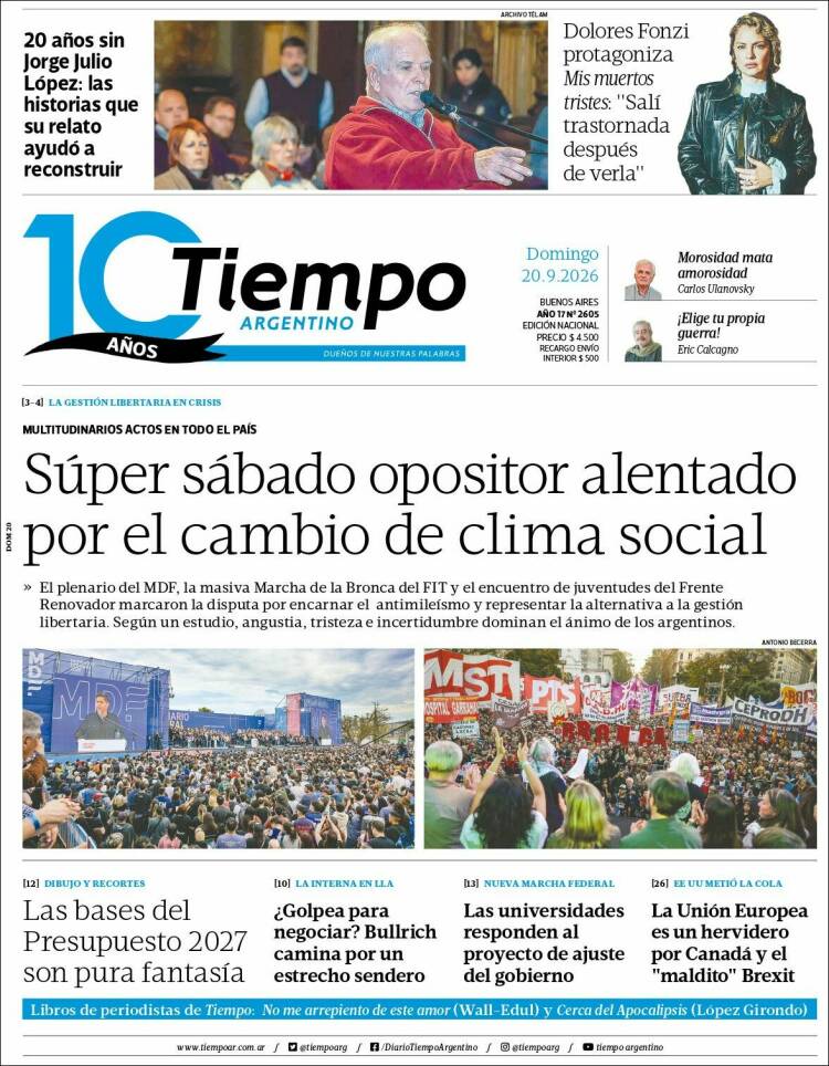 Portada de Tiempo Argentino (Argentina)