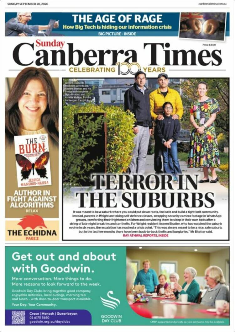 Portada de The Canberra Times (Australia)