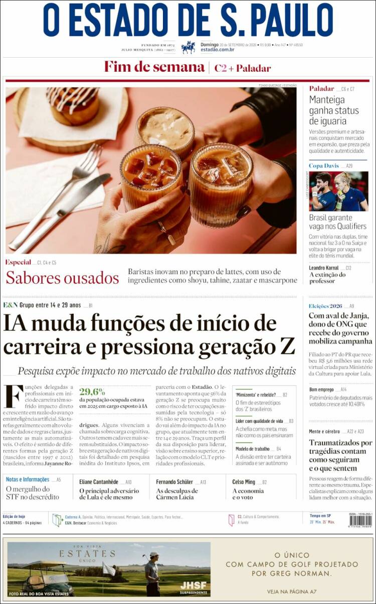 Portada de O Estado de São Paulo (Brasil)