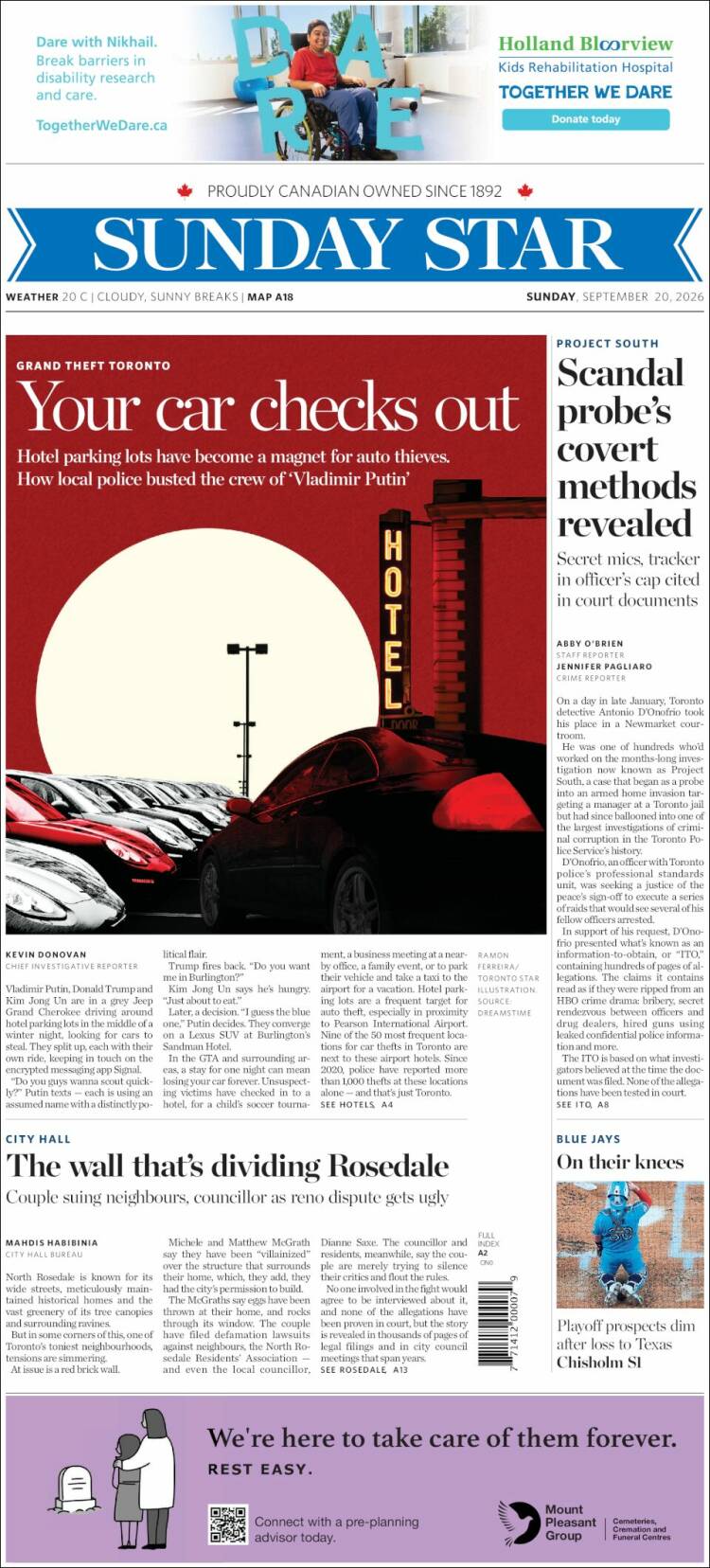 Portada de The Toronto Star (Canad&aacute;)