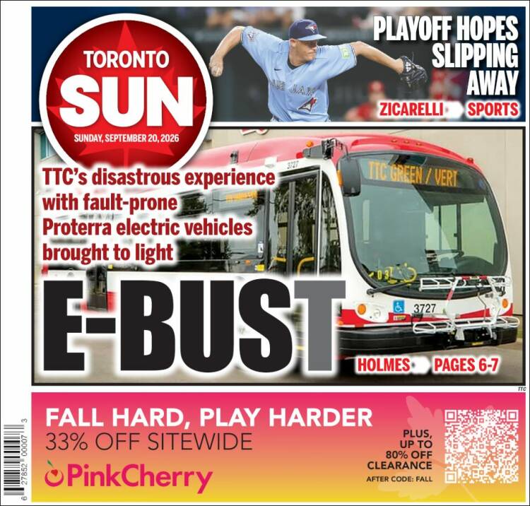 Portada de The Toronto Sun (Canad&aacute;)