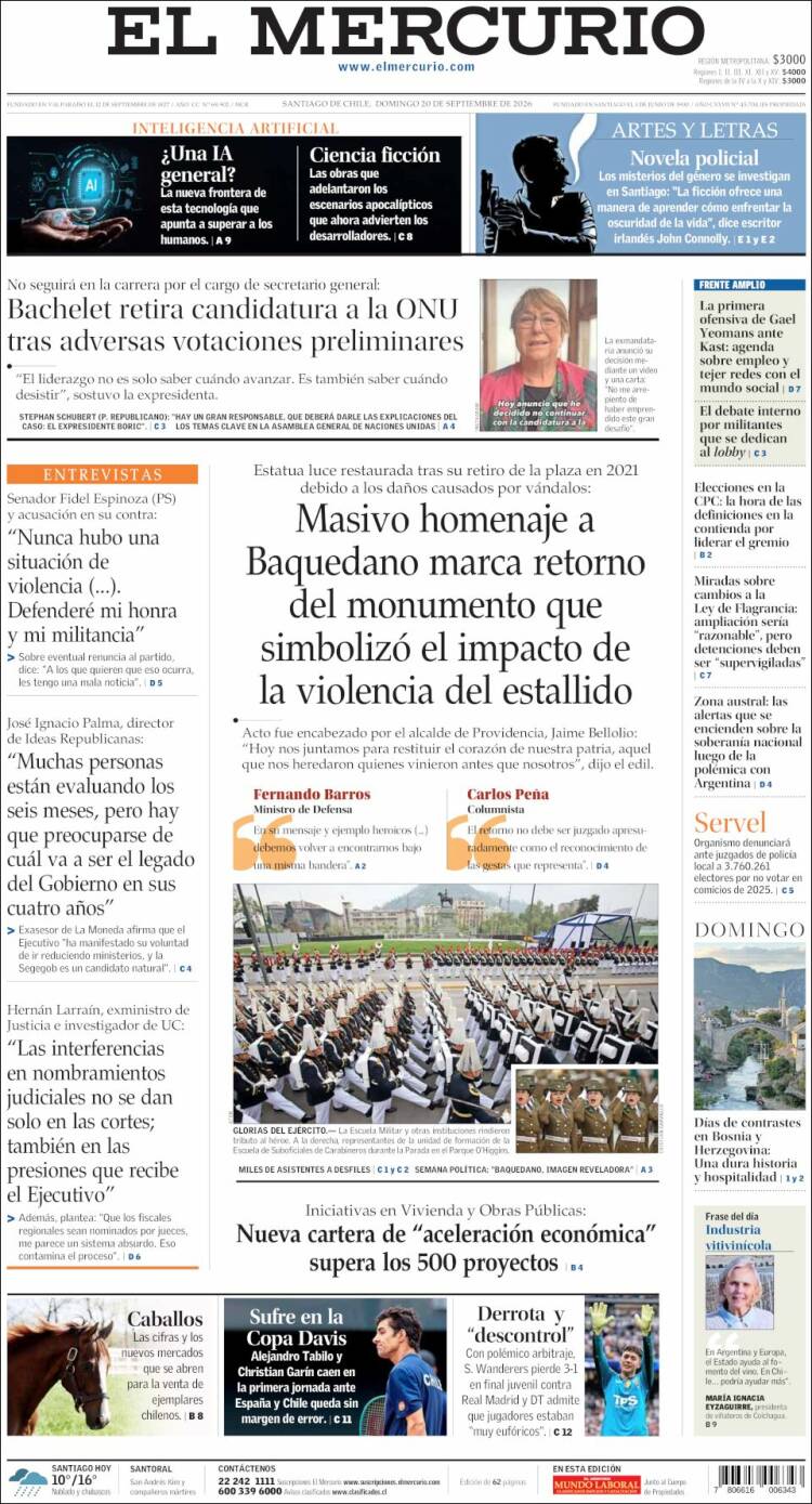 Portada de El Mercurio (Chile)
