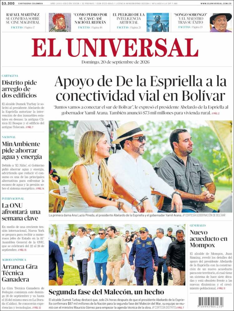 Portada de El Universal (Colombia)