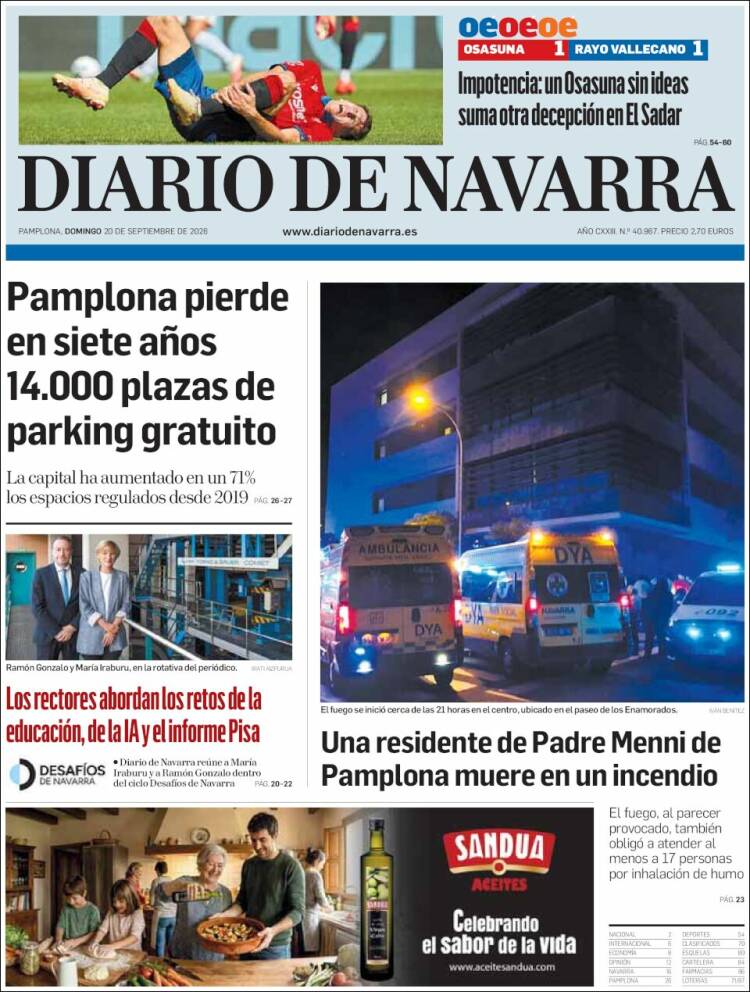 Portada de Diario de Navarra (Espa&ntilde;a)