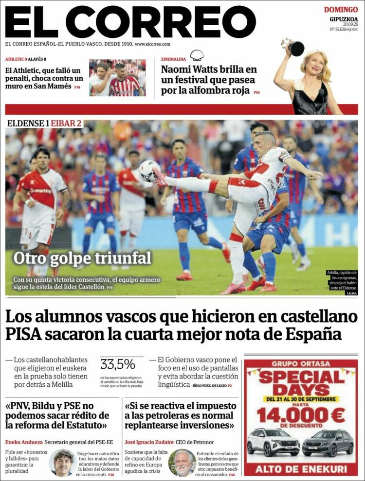 Portada de El Correo - Guipuzcoa (Espa&ntilde;a)
