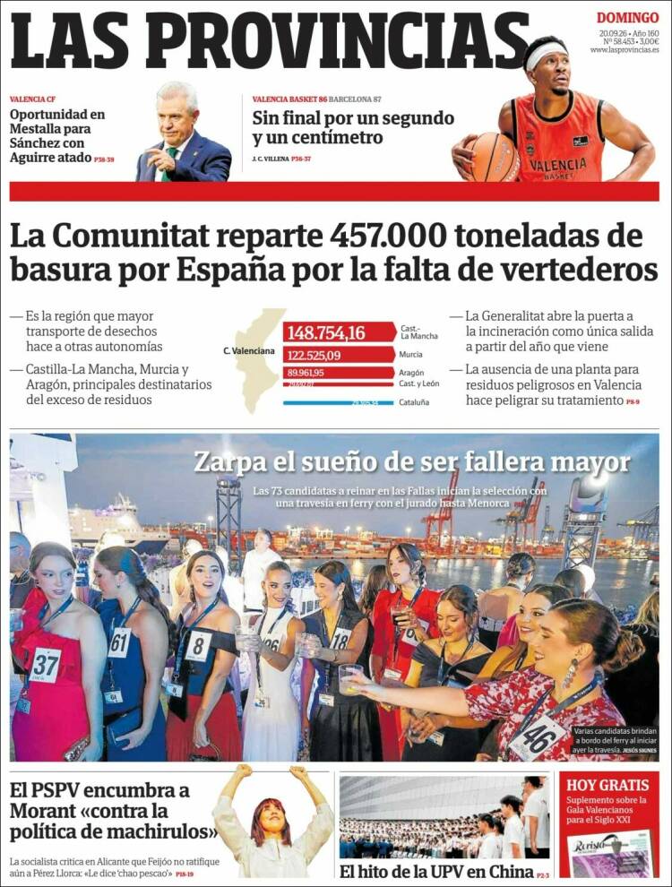 Portada de Las Provincias (Espa&ntilde;a)
