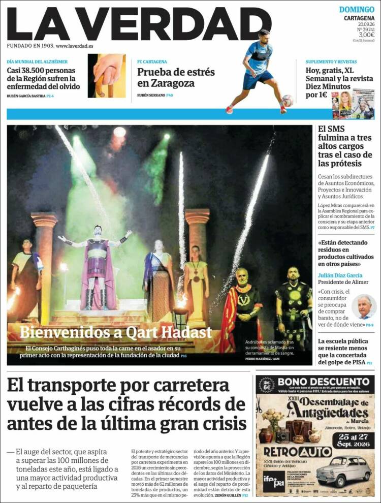 Portada de La Verdad de Cartagena (Espa&ntilde;a)