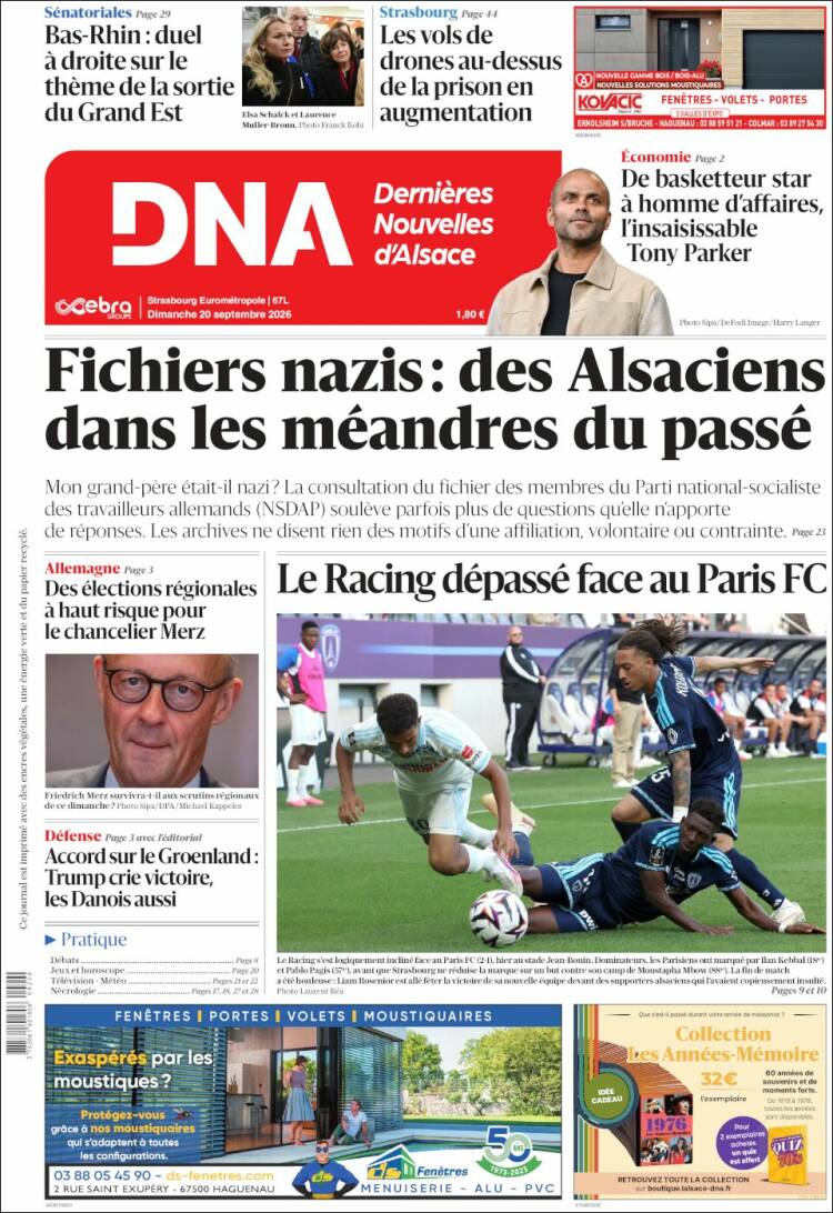 Portada de Les Dernières Nouvelles d'Alsace (Francia)