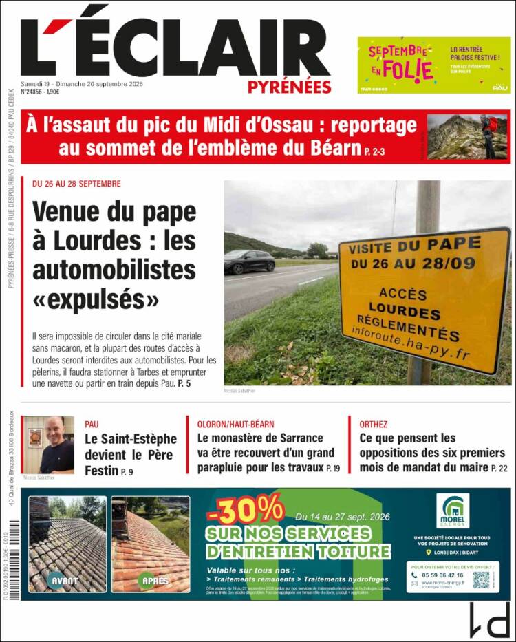Portada de L'Eclair des Pyrénées (Francia)
