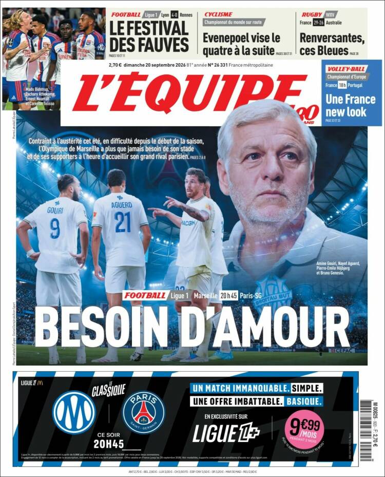 Portada de L'Equipe (Francia)