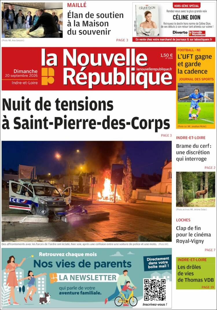 Portada de La Nouvelle Republique (Francia)