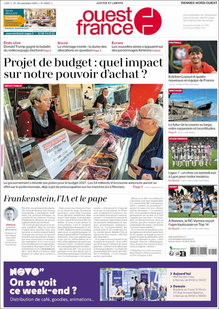 Portada de Ouest France (Francia)