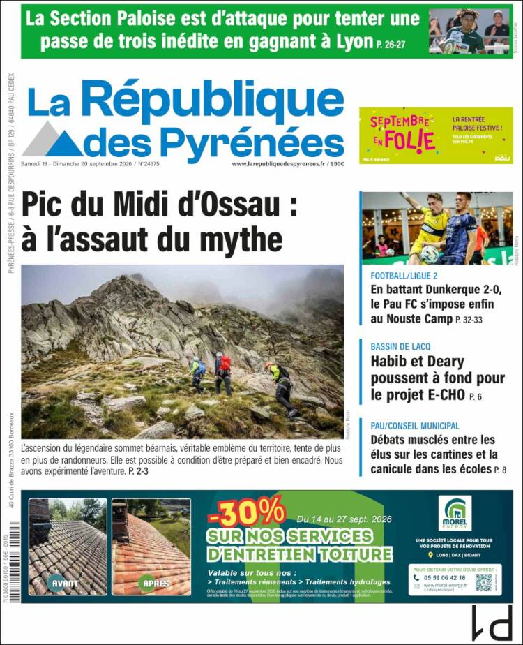Portada de La République des Pyrénées (Francia)