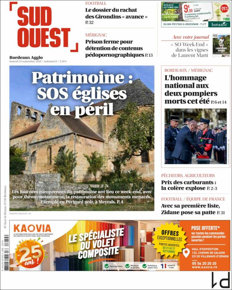 Portada de Sud Ouest (Francia)