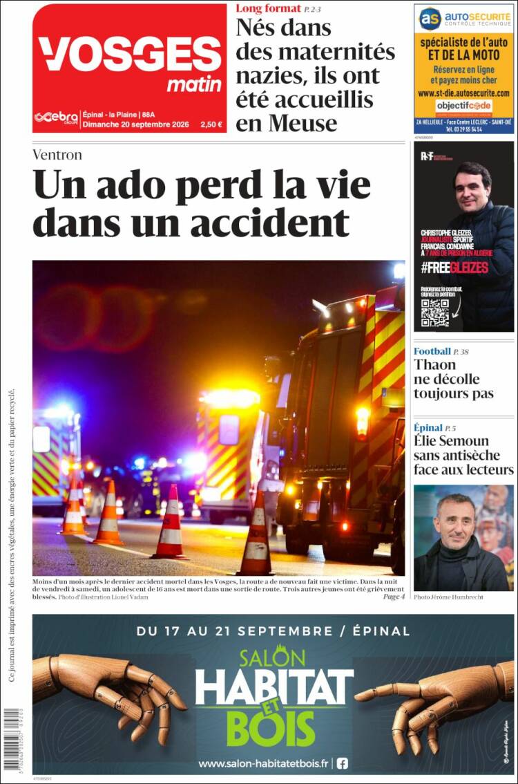 Portada de Vosges Matin (Francia)