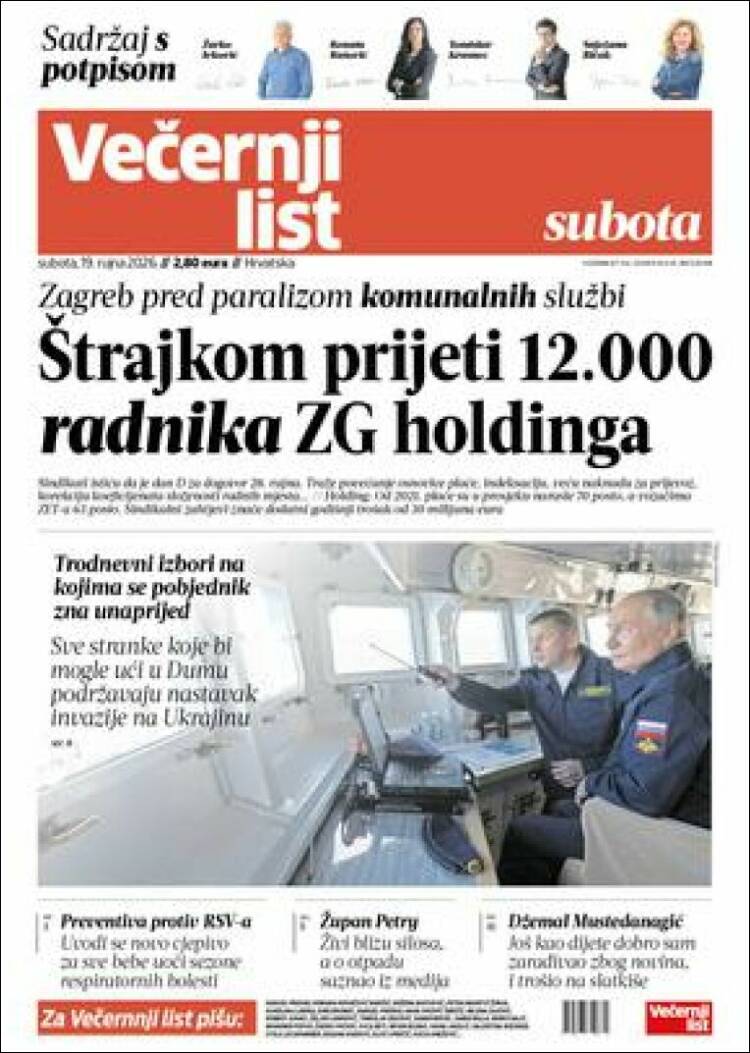 Portada de Večernji (Croacia)