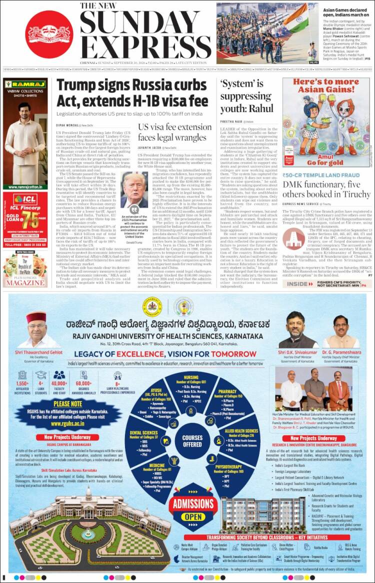 Portada de New Indian Express (India)
