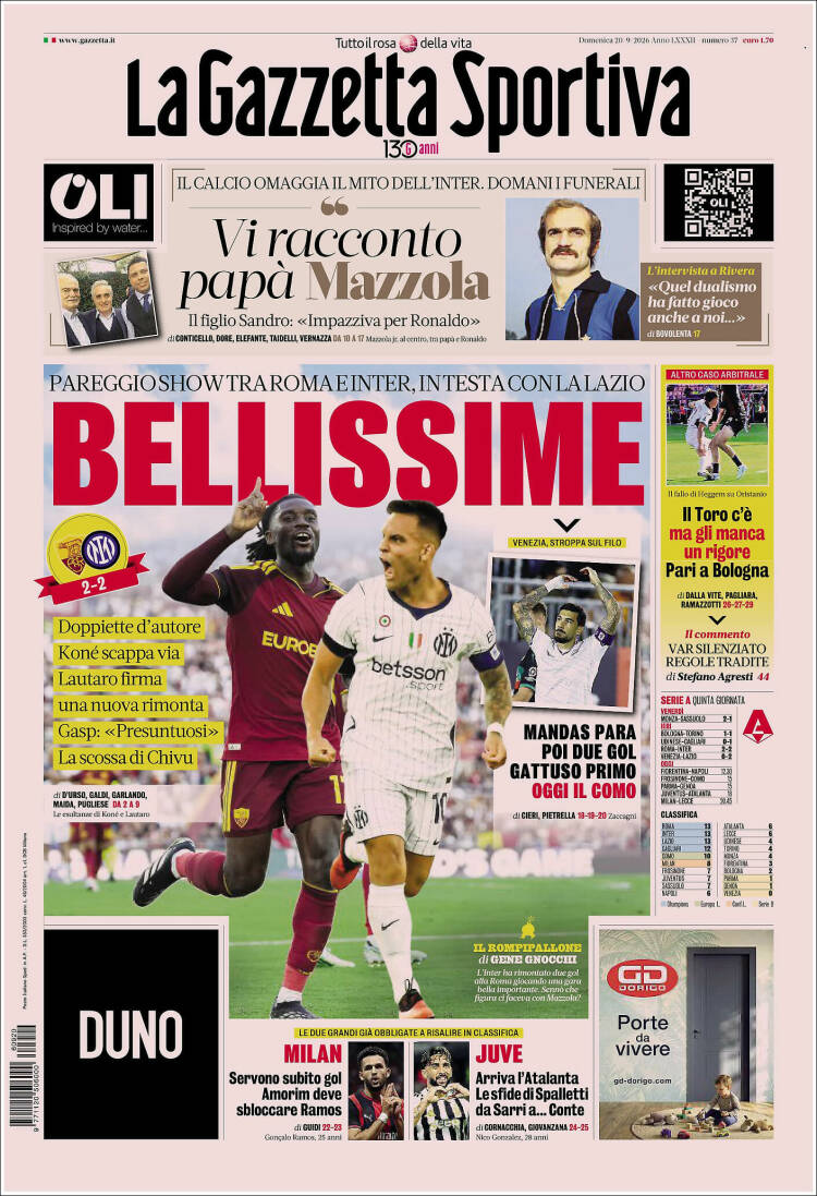 Portada de La Gazzetta dello Sport (Italia)