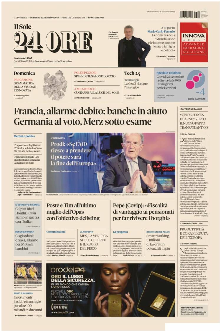 Portada de Il Sole 24 ORE (Italia)