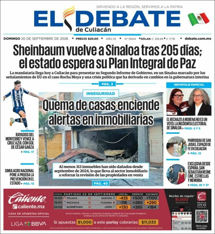 Portada de El Debate de Culiacán (M&eacute;xico)