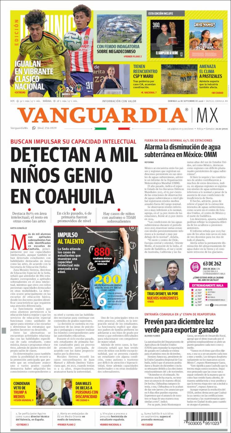 Portada de Vanguardia (M&eacute;xico)