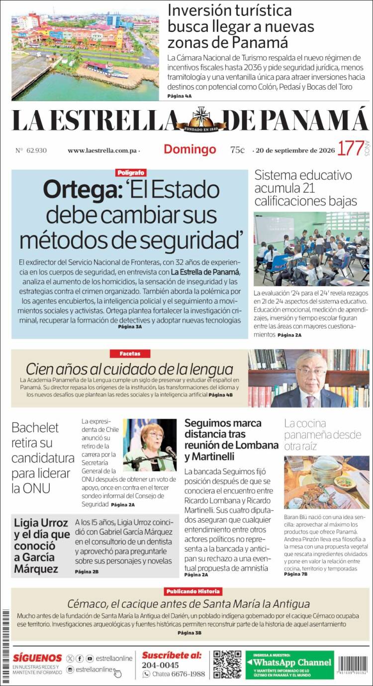 Portada de La Estrella de Panamá (Panam&aacute;)