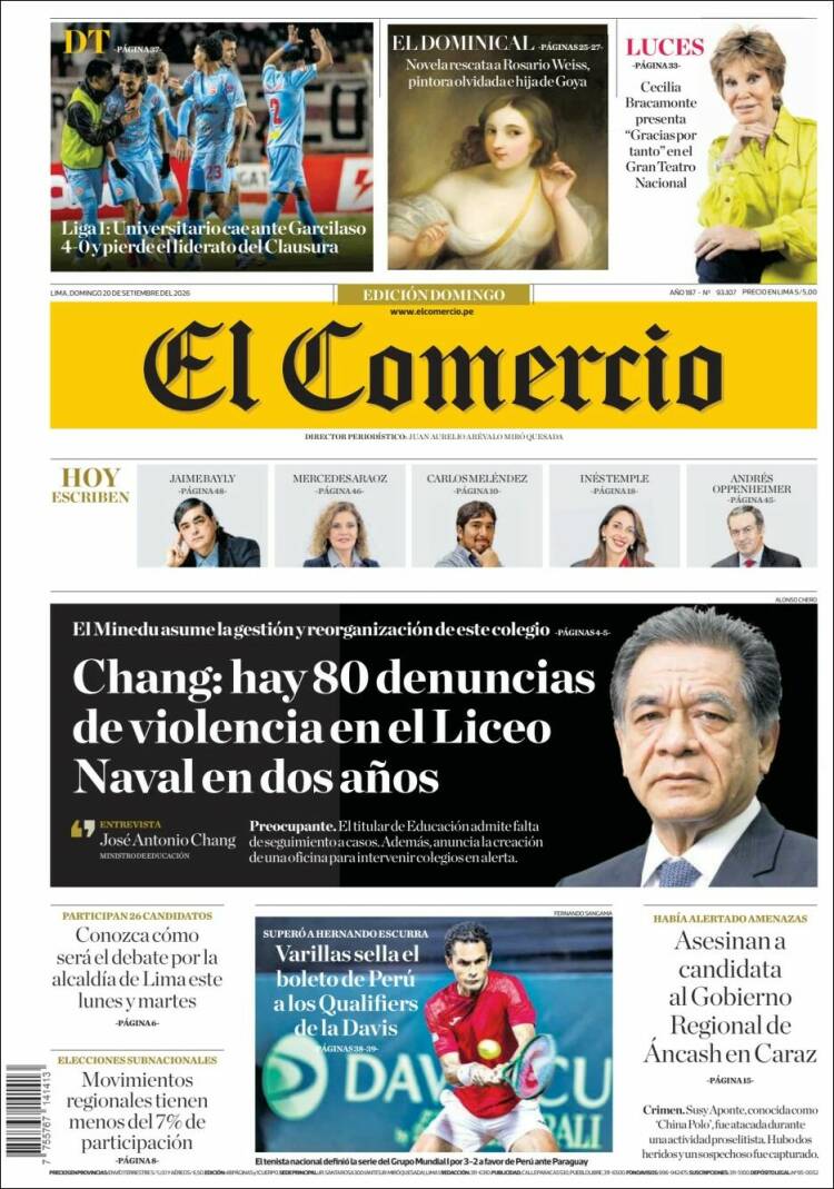 Portada de El Comercio (Per&uacute;)