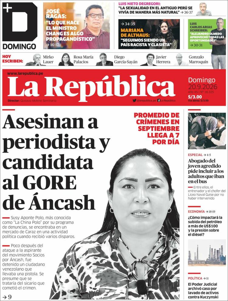 Portada de La Republica (Per&uacute;)