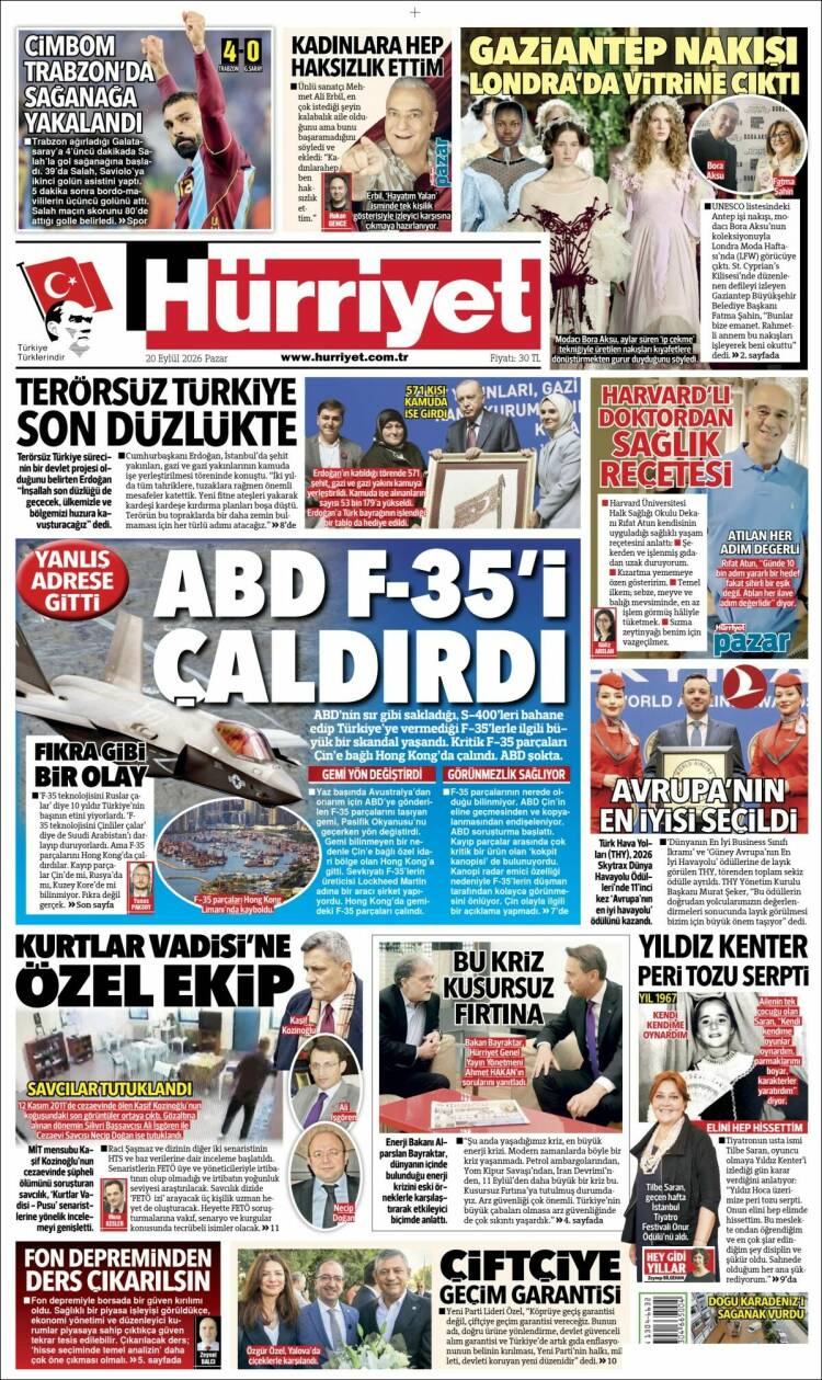 Portada de Hürriyet (Turqu&iacute;a)
