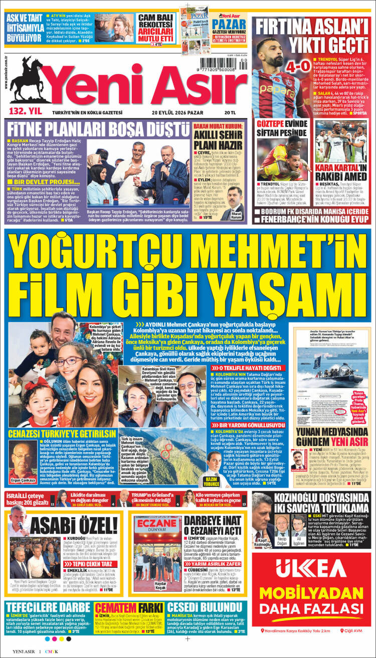 Portada de Yeni Asır (Turqu&iacute;a)