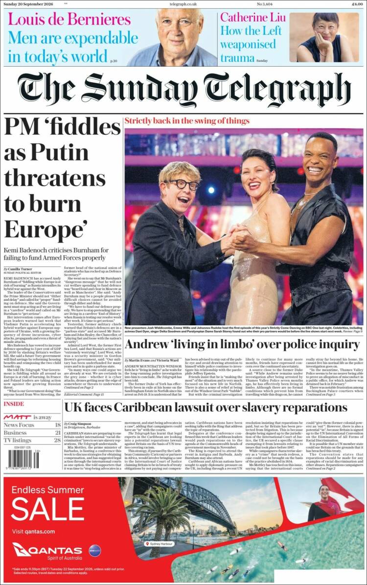 Portada de Daily Telegraph (Reino Unido)