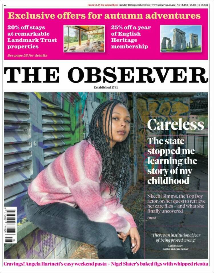 Portada de The Observer (Reino Unido)