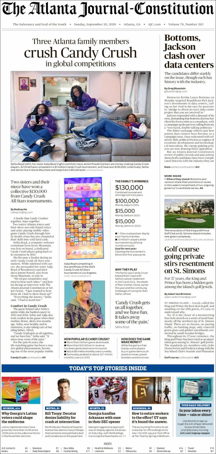 Portada de The Atlanta Journal-Constitution (USA)