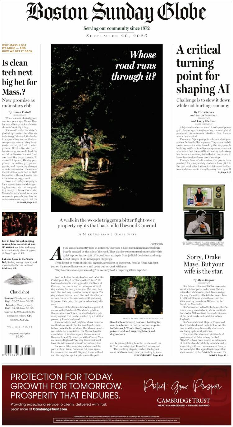 Portada de Boston Globe (USA)