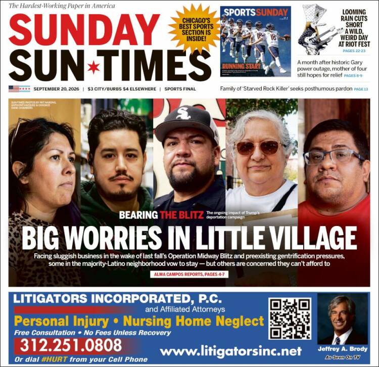 Portada de Chicago Sun-Times (USA)