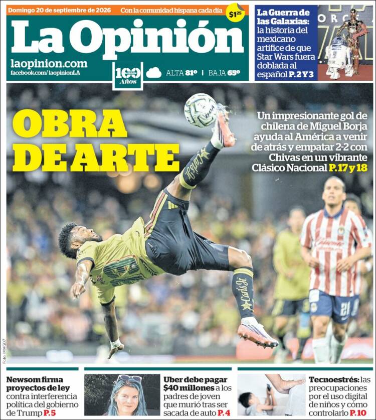 Portada de La Opinión (USA)
