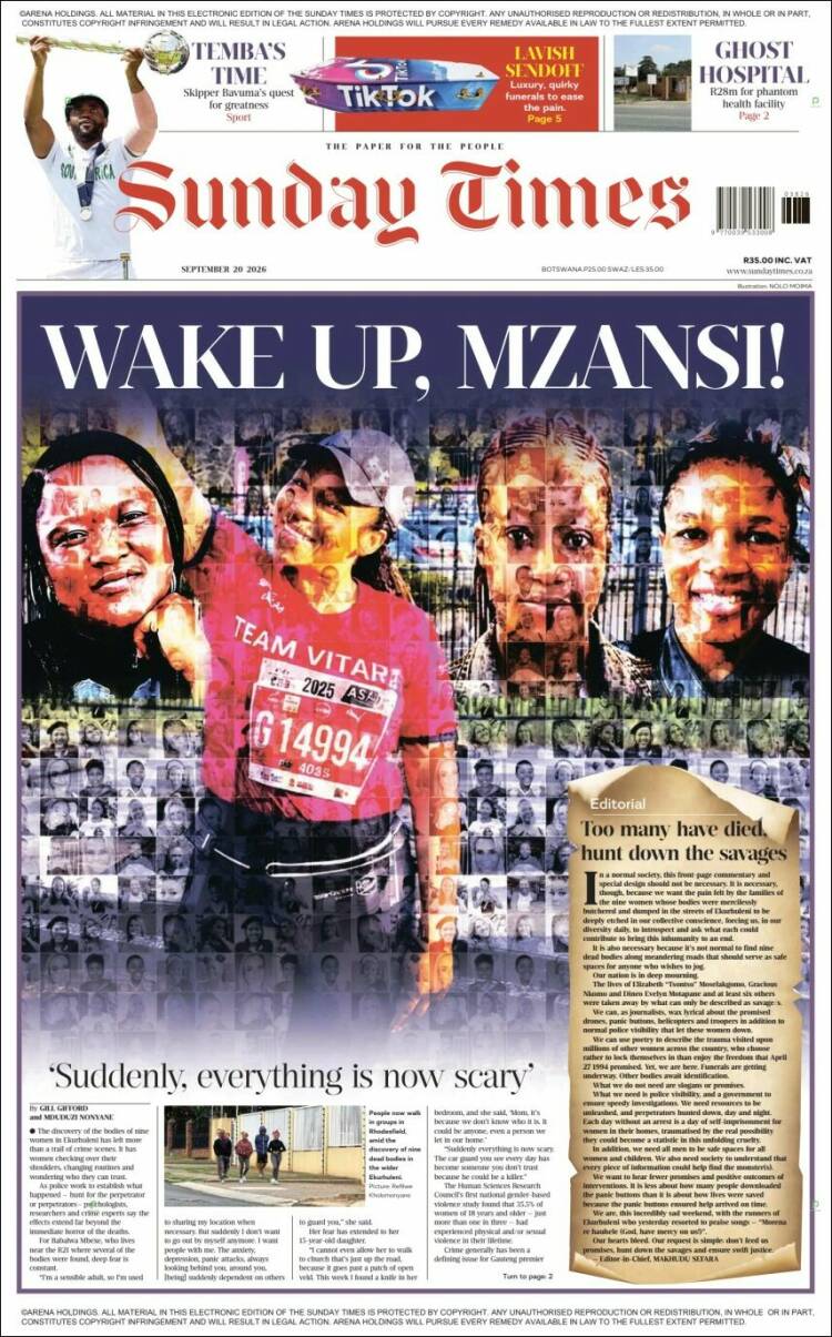 Portada de The Times (Sud&aacute;frica)