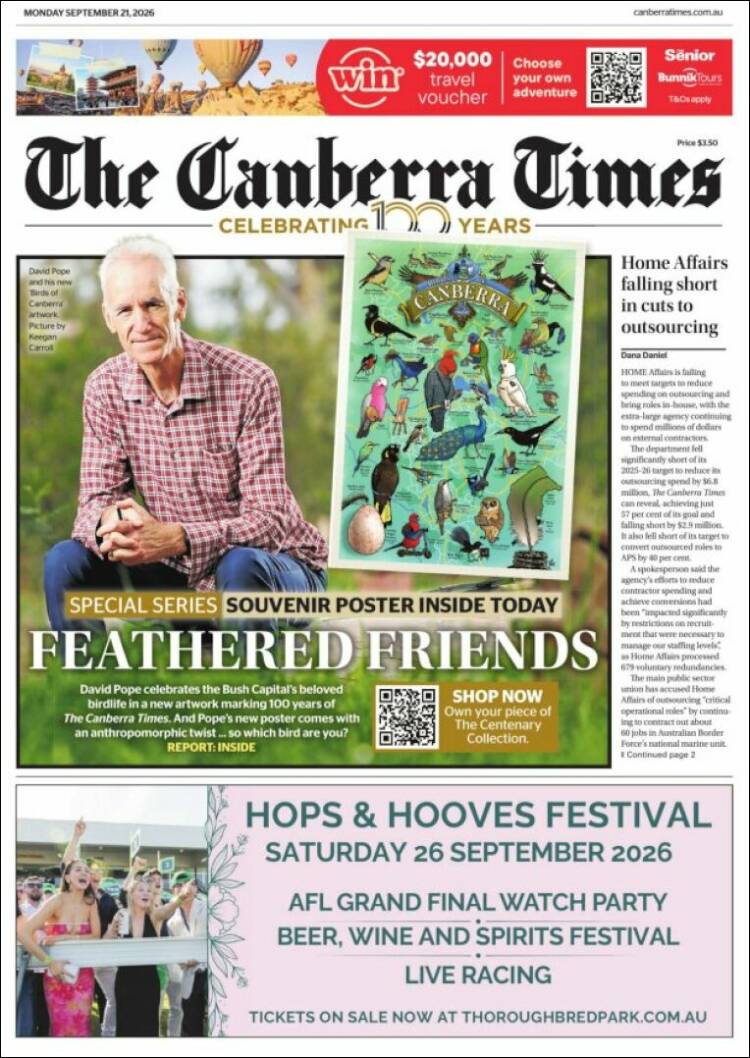 Portada de The Canberra Times (Australia)