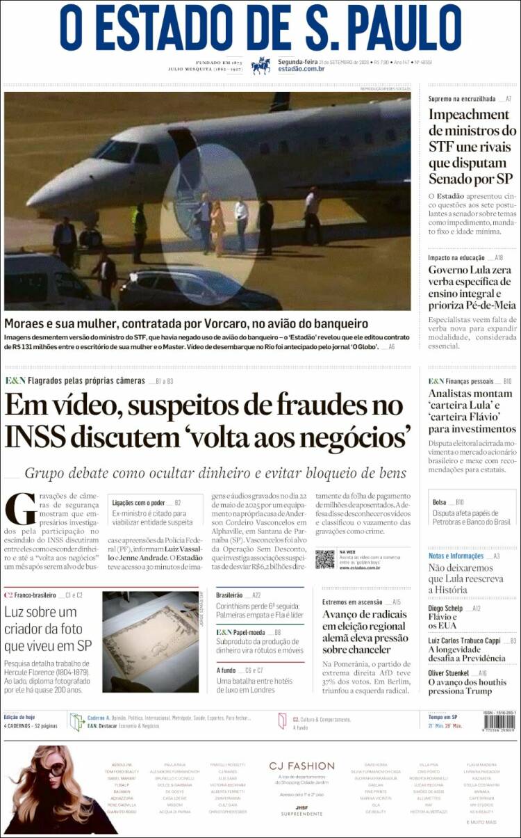 Portada de O Estado de São Paulo (Brasil)