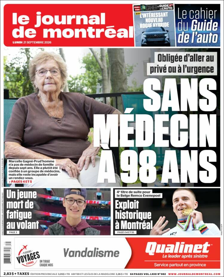 Portada de Le Journal de Montréal (Canad&aacute;)