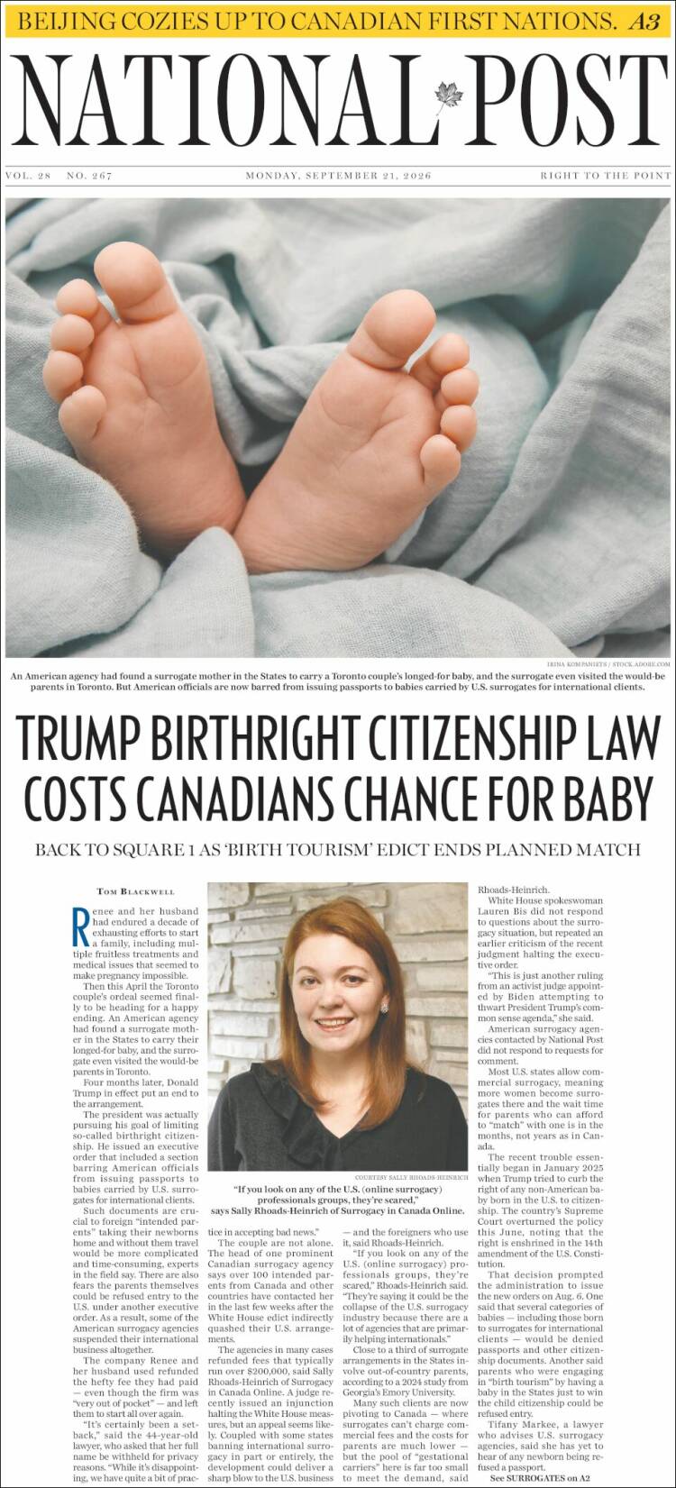 Portada de The National Post (Canad&aacute;)