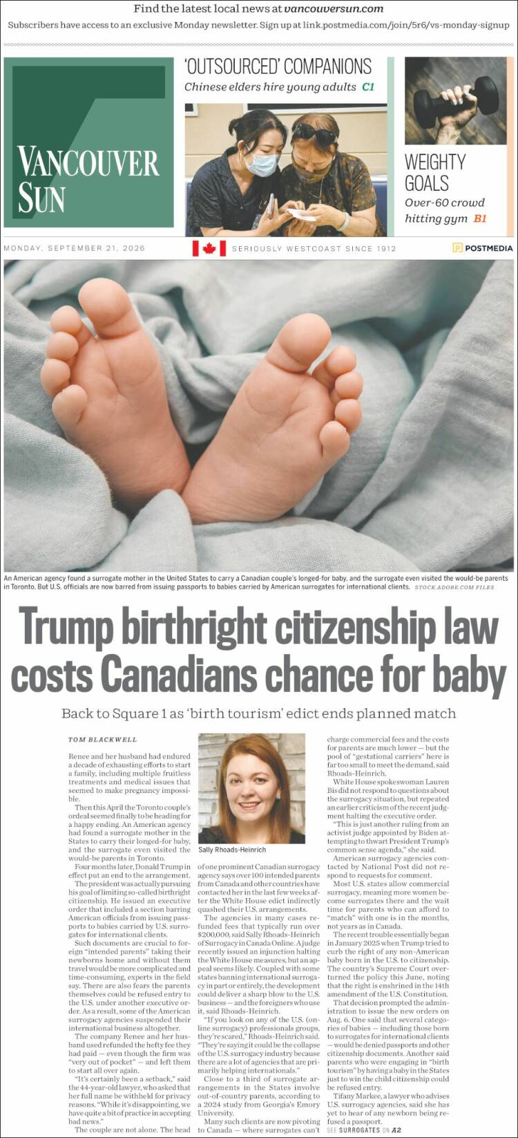 Portada de The Vancouver Sun (Canad&aacute;)