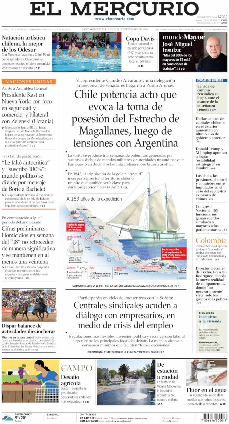 Portada de El Mercurio (Chile)