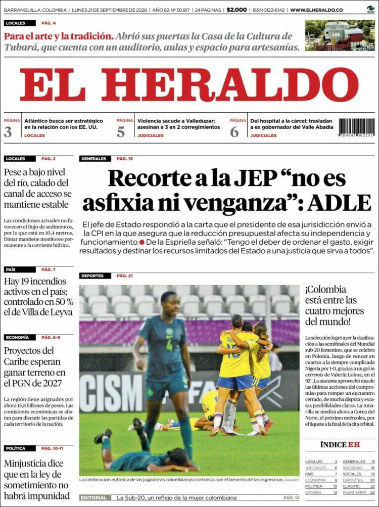 Portada de El Heraldo (Colombia)