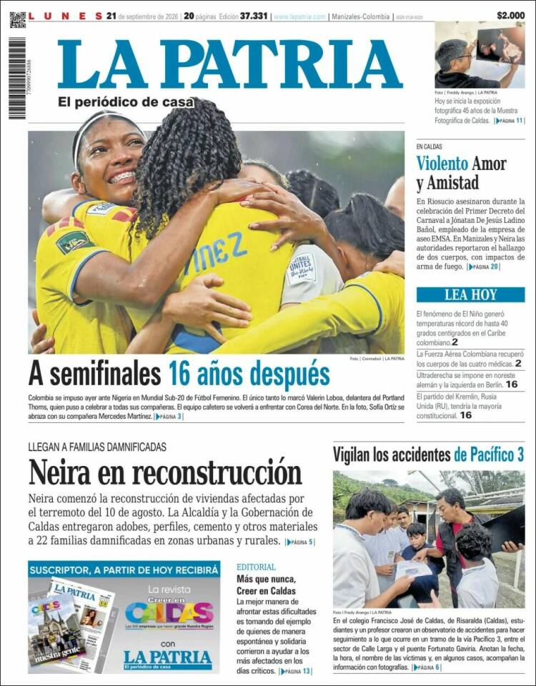 Portada de La Patria (Colombia)