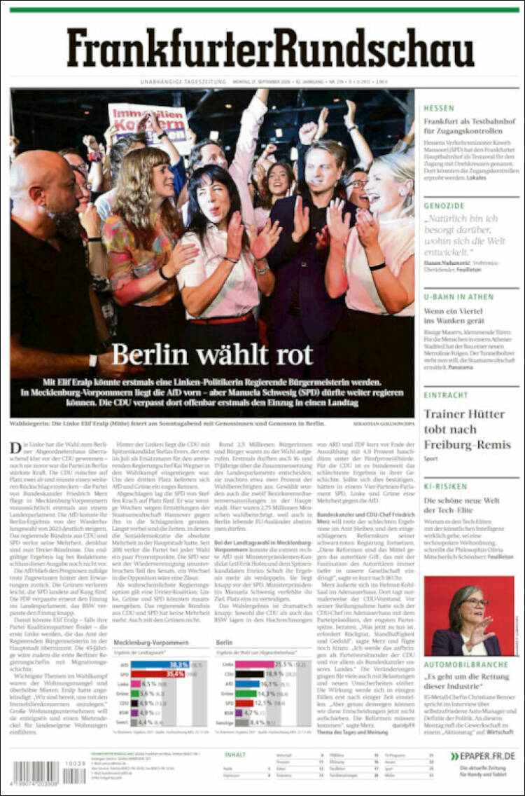 Portada de Frankfurter Rundschau (Alemania)