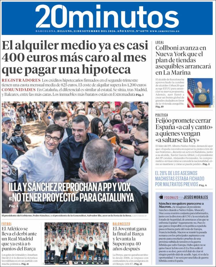 Portada de 20 Minutos - Barcelona (Espa&ntilde;a)