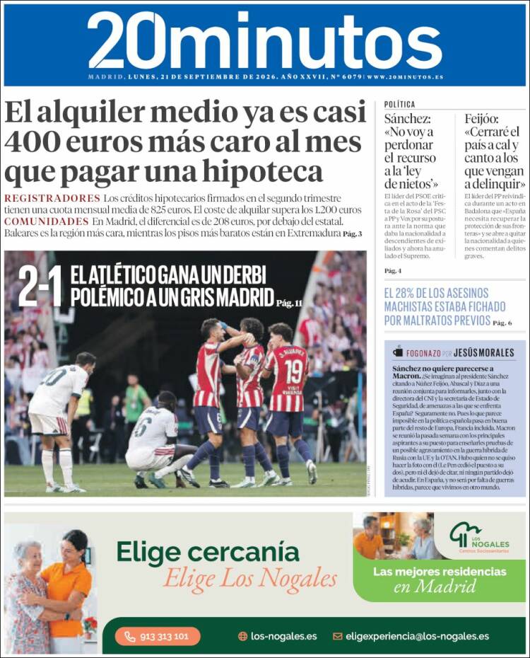 Portada de 20 Minutos - Madrid (Espa&ntilde;a)